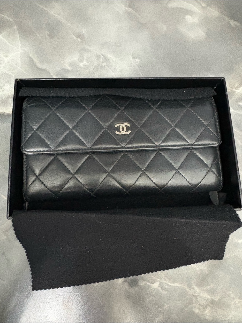 Chanel Black Flap Wallet with Silver CC